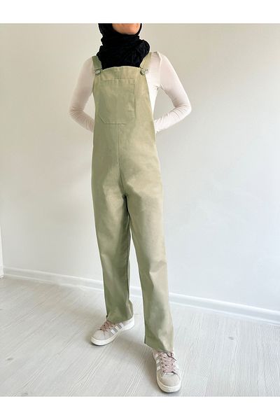 FREYA MODA Light Green Comfortable Cut Jumpsuit - Front Kangaroo Pocket