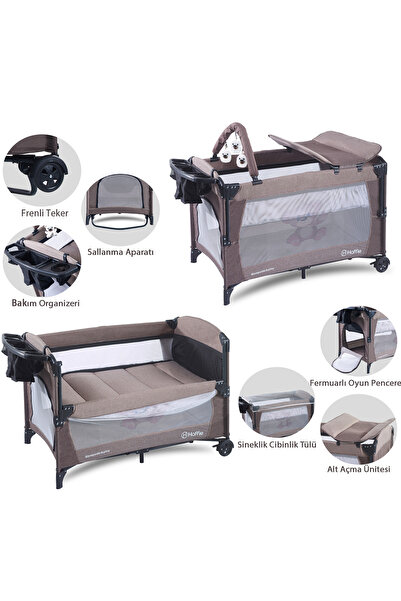 Hoffie Sleep Side Play Anne Yanı Park Yatak Sallanır Cibinlikli Oyun Parkı Bebek Beşik 70x110 Cm Yataksız