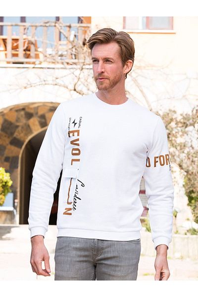 Masimar Men's Crew Neck Sweatshirt - Printed and Pocket Detailed
