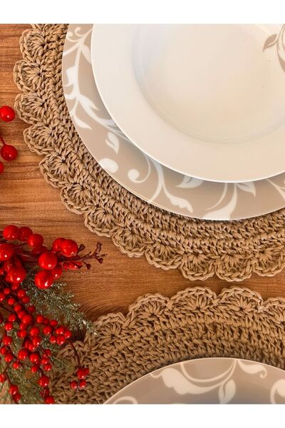 HANIMEFENDY حبل ورقي دائري مصنوع يدويًا/صفيحة خوص 2 قطعة - 36x36 سم