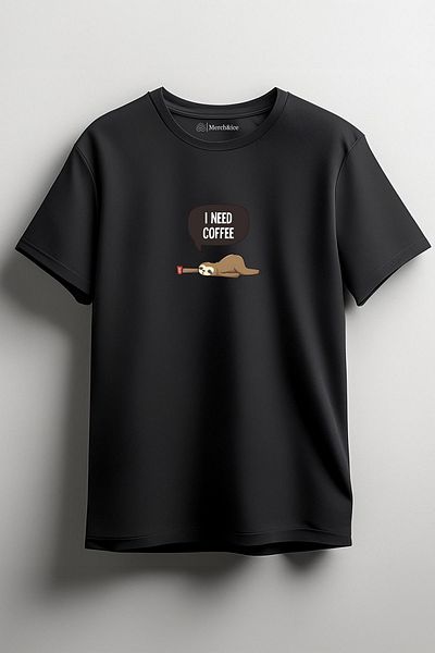 SM Satranç Medya Μπλουζάκι Unisex - Εκτύπωση μπροστά στον τεμπέλη, «Χρειάζομαι καφέ»