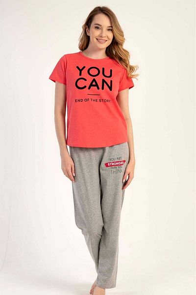 New Pajamas Pomegranate Flower Patterned Women's Pajama Set - Short Sleeve, Crew Neck, Oval Skirt