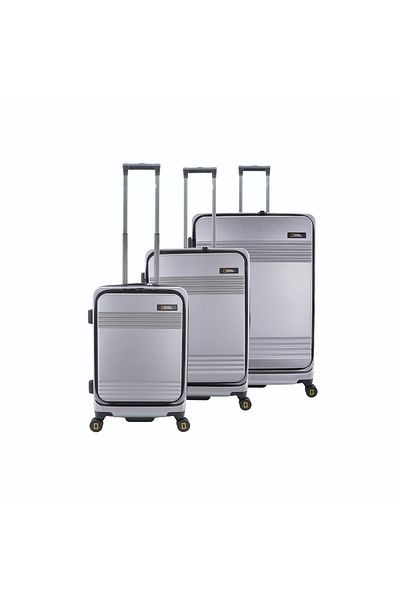 NATIONAL GEOGRAPHIC Lodge Travel Suitcase Set 3 pc Silver