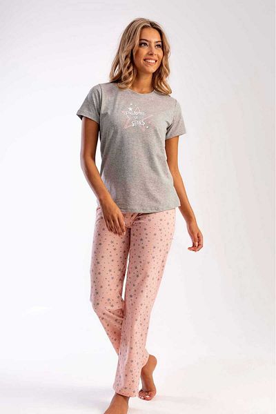 New Pajamas Set de pijamale cu fustă ovală cu mânecă scurtă cu model de stea cu pulbere gri - decolteu