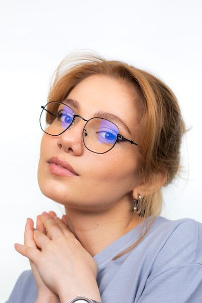 LUNOX Ünisex Siyah Metal Mavi Işık Korumalı Ekran Gözlüğü ( Beşgen )