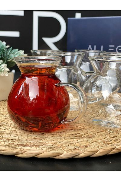 PERLAEVKAHVE Chubby 6-Piece Pyrex Tea Cup with Handle 200 Ml, Chubby Mug, Fire Resistant Glass