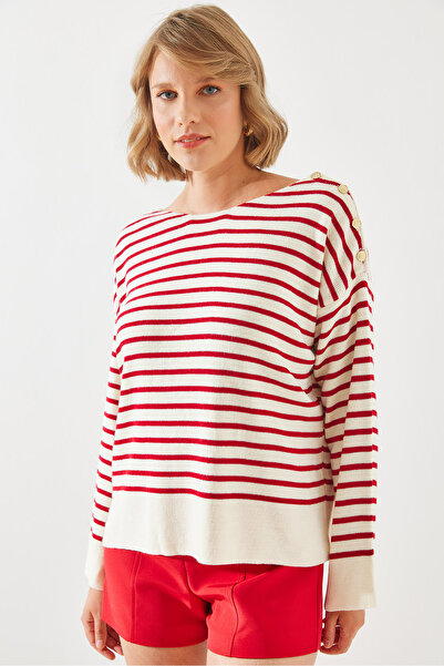 Bianco Lucci Csíkos vállgombos női pulóver - 20247511