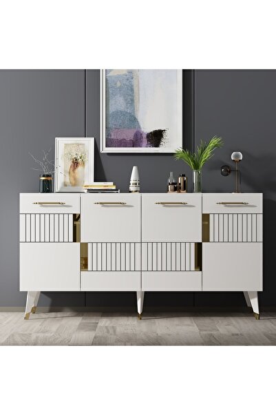cantek dizayn MODDA KONSOL 4 KAPAKLI BEYAZ-ALTIN