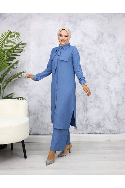 Moda Ebva Flar Detailed Double Hijab Set-3151 Baby Blue