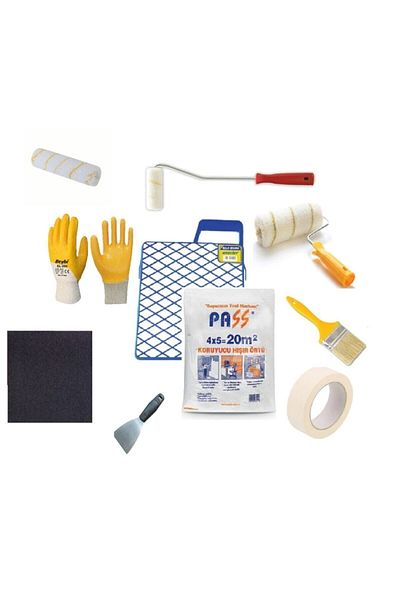 Burakyapı 10 Piece Painter's Set Roller, finger roller, grid, cloth, gloves, sandpaper, spatula, tape