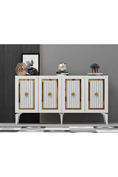 cantek dizayn 150 Cm Nora Konsol Beyaz-altın