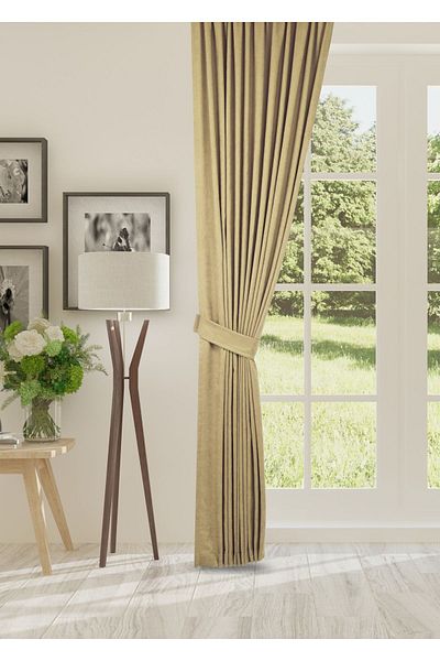 cheap's home Velvet Woven - Honeycomb Textured, Thick Pleated Background Curtain (MINK)