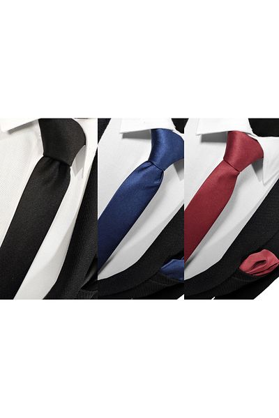 BLC Basic Line Co. أسود أزرق داكن بورجوندي - مجموعة من 3 مناديل ربطة عنق عادية رفيعة للغاية بعرض 4 سم