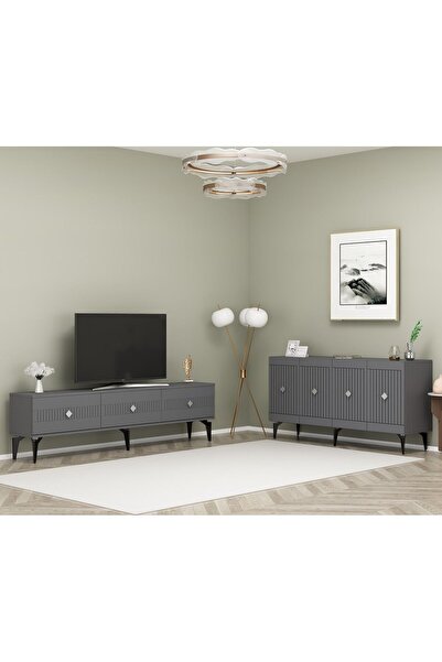cantek dizayn Midas 180 Cm Tv Sehpası (ALT MODÜL) Ve 4 Kapaklı Konsol 2'li Sa...