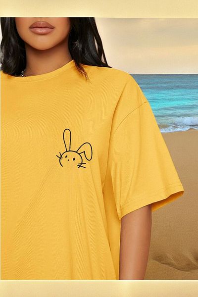 Renaissance Women's Rabbit Printed Oversize Dark Green T-Shirt