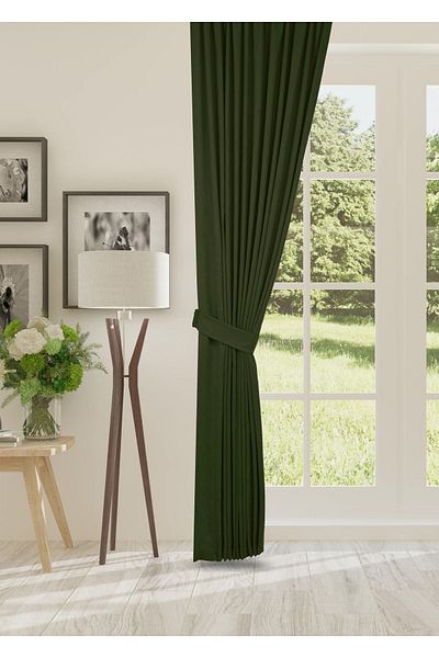 cheap's home Çim Green Honeycomb Textured Velvet - 1x2.5 Pleated Background Curtain