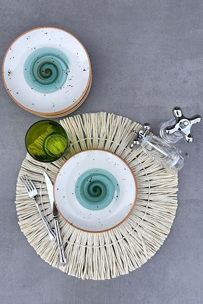 porselenden Tulu Porcelain Galaxy Turquoise Porcelain Modern Cream Handmade Cake Plate Serving Set for 6 Persons