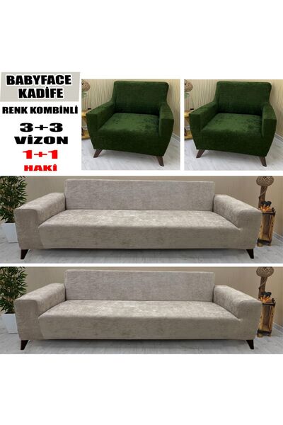 KILIFSAN BABYFACE KADİFE KUMAŞ RENK KOMBİNLİ 2 ADET ÜÇLÜ & ÇEKYAT- 2 ADET TEK...