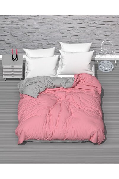 MODELHOME Double Two Color (Pink - Grey) Cotton Ranforce Fabric Duvet Cover, Duvet Cover (200 x 230 cm)