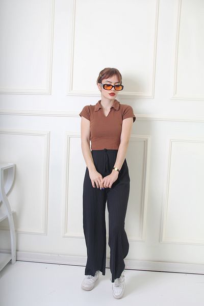 Rudaconcept 2 buc. Pantaloni de pijama confortabili din velur negru-ulei - Pantaloni de pijama confortabili din 2 piese