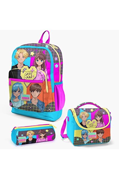 Coral High Set de 3 genți de școală pentru copii, gri, albastru, roz, cu mode...