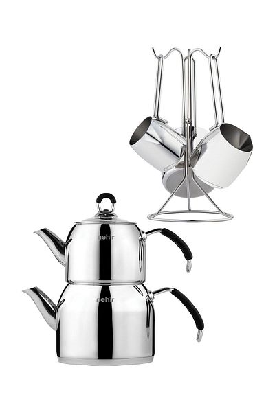 Nehir Green Stainless Steel Teapot Coffee Pot Set - 2-Piece Modern Double