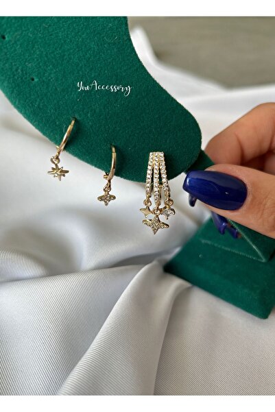 You Accessory ÜÇLÜ ÇELİK KÜPE SETİ