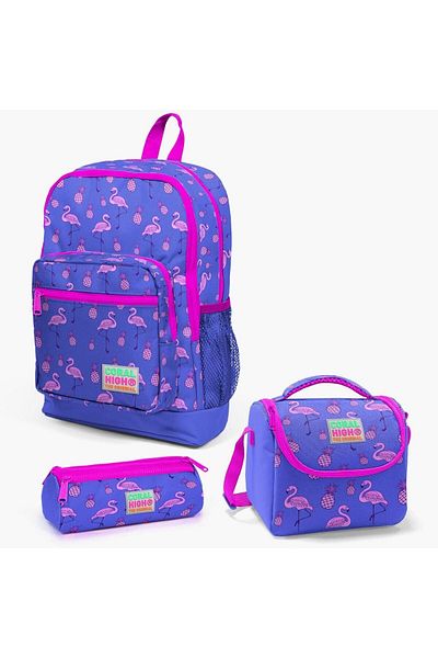 Yaygan Coral High Kids - Lavender Pink, Flamingo Patterned 3-piece School Bag Set 23112