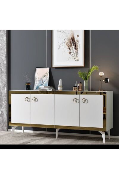 cantek dizayn PONNY LAZER PLEKSİ DESENLİ KONSOL BEYAZ-ALTIN