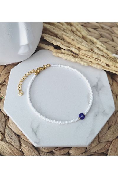 HALHALMILL White Evil Eye Beaded Anklet