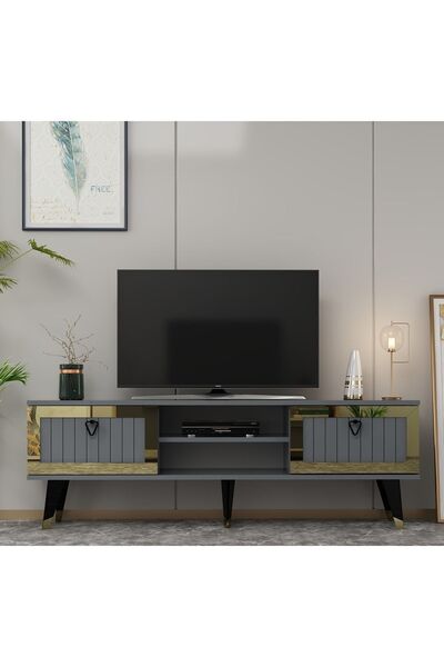 cantek dizayn Lidya Tv Stand Antrasit-altın