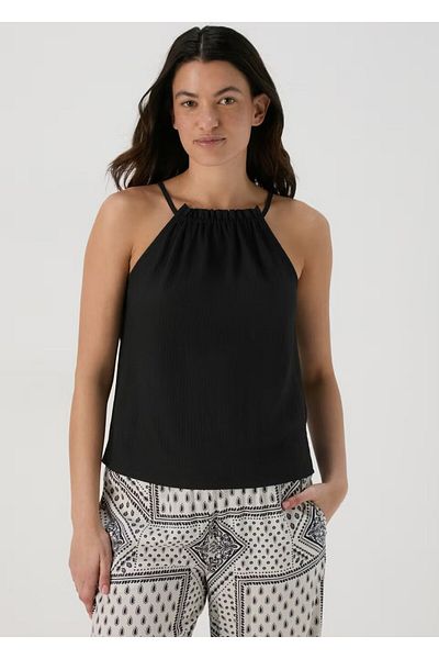Kübra Tekstil Μαύρη Λευκή Μπλούζα Halter Neck