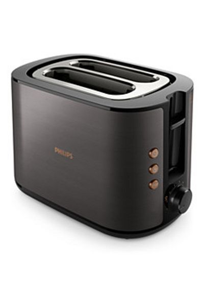 Philips Viva Collection Toaster - 950W, 2 Wide Slots, 8 Settings, Defrost, Copper/Black - Hd2650/31