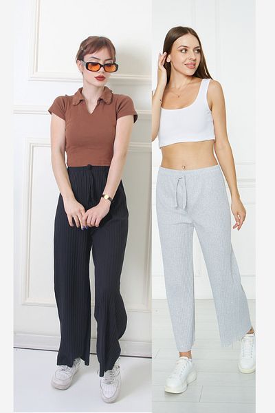 Rudaconcept Negru-gri 2 buc. Pantaloni de pijama confortabili din velur - Pantaloni de pijama confortabili din 2 piese