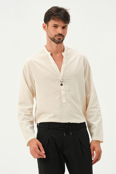 RELAXL Ανδρικό πουκάμισο μπεζ Oversize - 100% βαμβάκι, με αυτοσχεδιασμό