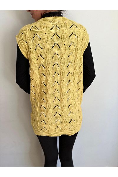 Çeyizcim Yellow Knitwear Knit Vest - with Pockets and Buttons