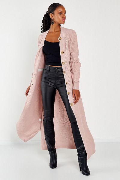 Hopoi Cardigan Maxi pentru damă - cu păr împletit și talie elastică