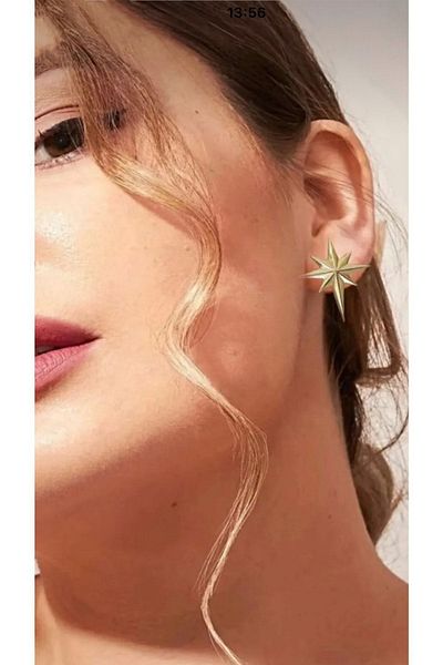 Gizemli Aksesuar Gold Colored north Star Model Women's Earrings