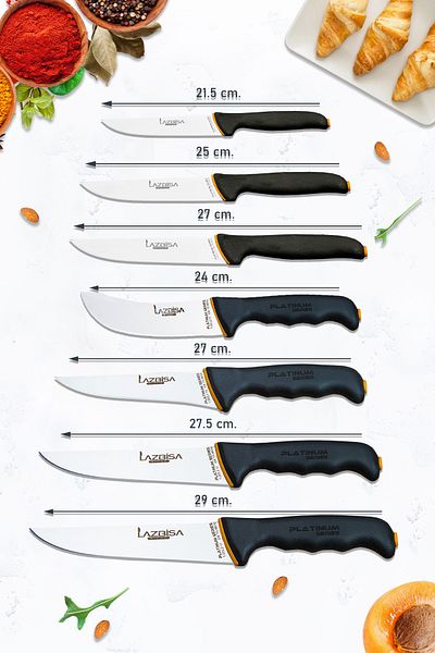 LAZBİSA Platinum Series 18 Piece Kitchen Knife and Spice Set - Wooden Board Montesev
