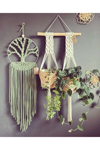 SeNNa hobi Makrome Saksılık, Makrome Ikili Saksılık, Özel Tasarım Makrome Sak...