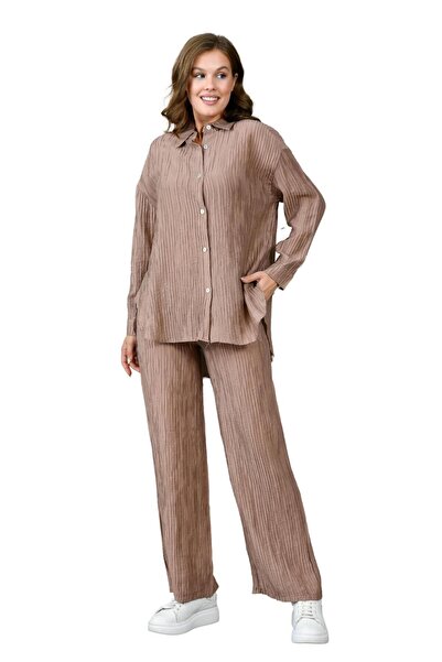 WOMAN VISION Comfortable Patterned Pleated Women's Shirt and Pants Set - 130