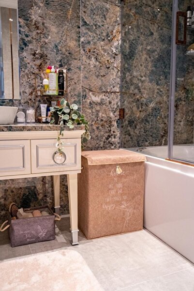 DAGLUS Keçe Kapaklı Kirli Çamaşır Sepeti - Eşya Saklama Kutusu 55x40x30cm Büy...