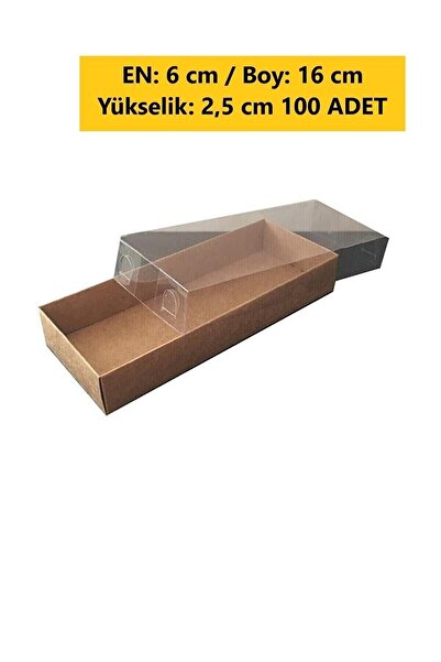 Modern Box 6.5 X 16 X 2,5 Cm Asetat Kapaklı Kraft Kutu Düğün Nişan Kına Hediy...