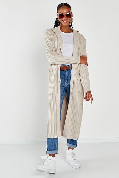 Hopoi Women's Long Corded Cardigan - Buttoned and Hooded