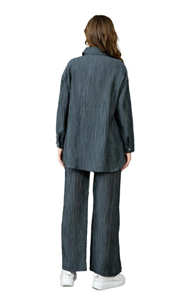 WOMAN VISION Comfortable Patterned Pleated Women's Shirt and Pants Set - 130