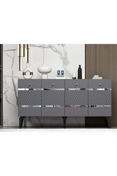 DEMONTE DECOR PELİN KONSOL 4 KAPAKLI RAFLI ANTRASİT-GÜMÜŞ