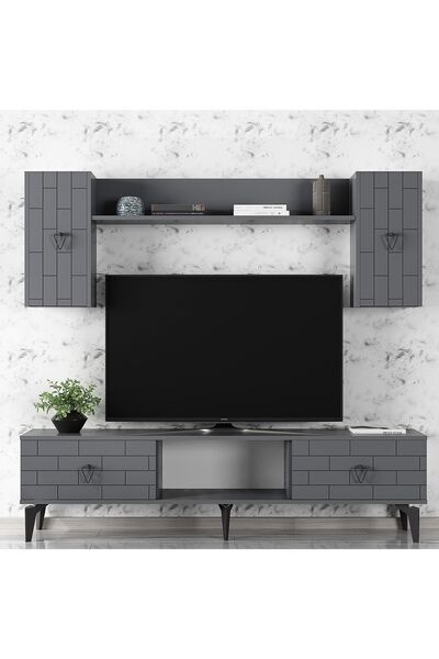 DEMONTE DECOR 4 Kapaklı, 2 Raflı Varna Tv Ünitesi Takım Antrasit-antrasit