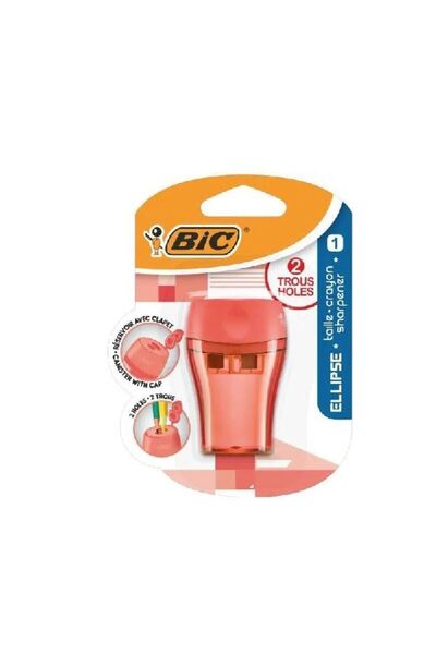 Bic Kalemtraş Maxi Elips Kapaklı İkili Blister Mercan Kırmızı Jumbo ve Klasik açar