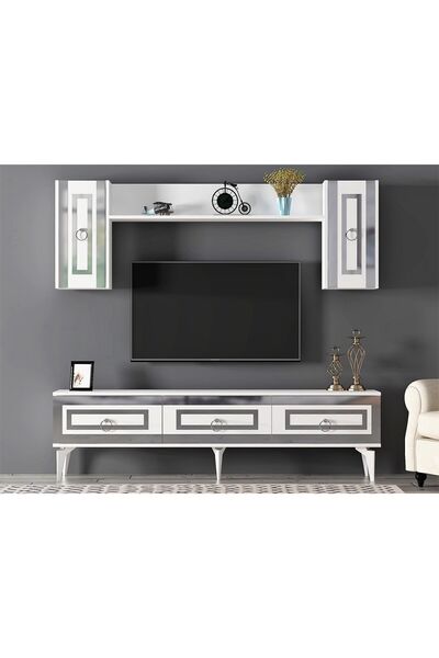 DEMONTE DECOR Karya 180 Cm Tv Ünitesi Beyaz Gümüş
