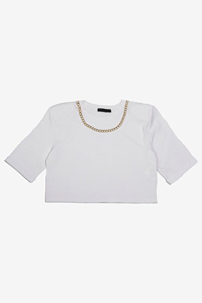 MARSEPTUN More-122 White Crop T-shirt with Necklace Detail